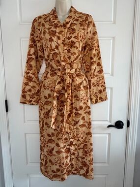 Mason’s Daughter Linen Cotton Floral Robe Maxi Length Cottagecore Sz XS NWT